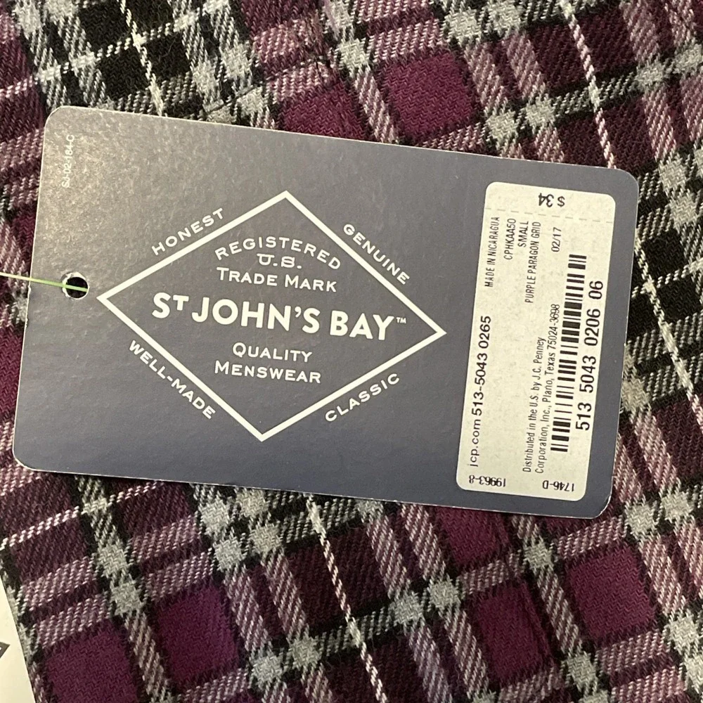 St John's Bay Mens S Purple Plaid Flannel Shirt NWT Cotton Button Down